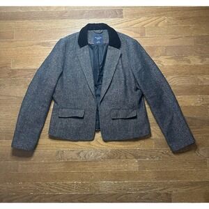 American Eagle Women's Blazer XL Gray Metallic Tweed Wool Blend Velvet Collar